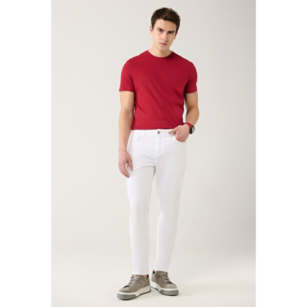 Avva Erkek Beyaz Armürlü Esnek 5 Cepli Slim Fit Dar Kesim Kanvas Pantolon E003007 Erkek Pantolon Fiyatı
