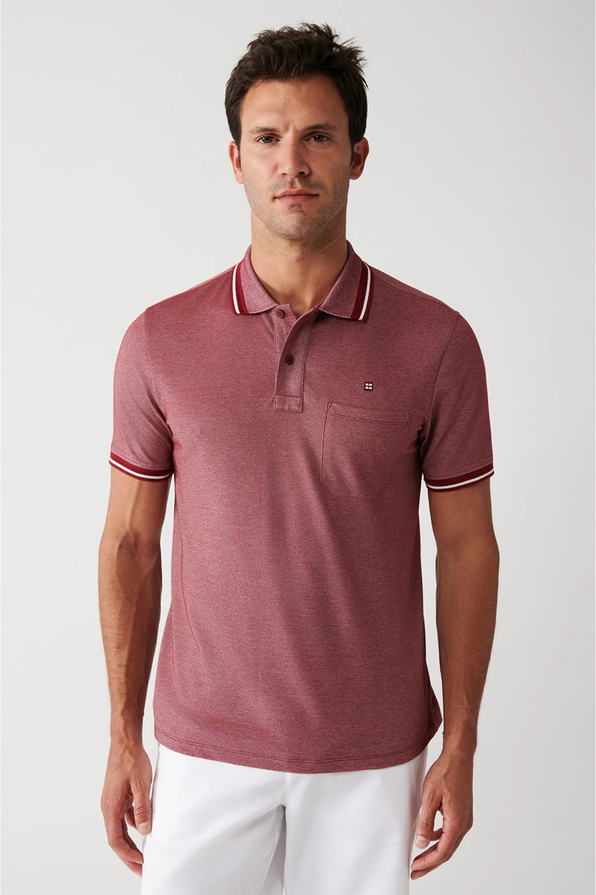 Avva Erkek Bordo Kıvrılmaz Yaka Cepli 2 Düğmeli Polo Yaka T-shirt L Beden" Erkek T-shirt Fiyatı