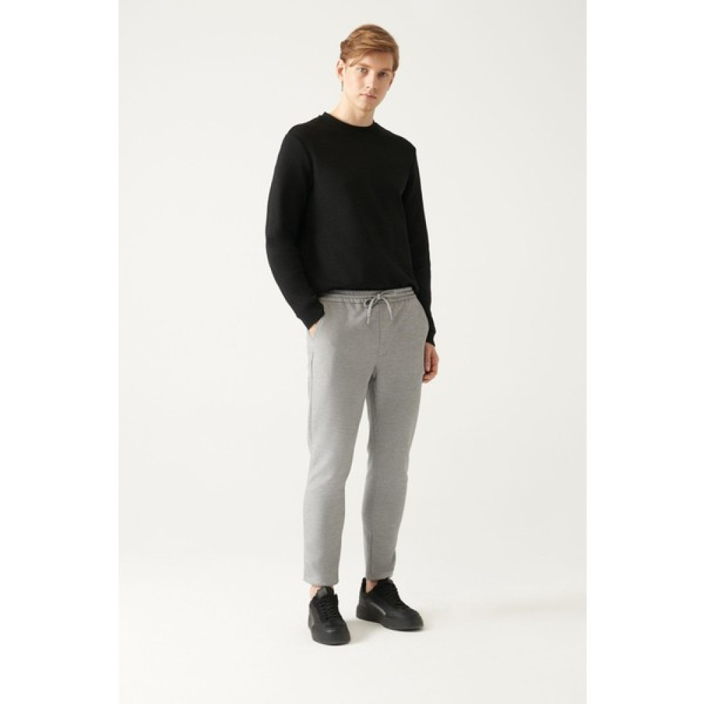 Avva Erkek Gri Beli Lastikli Bağcıklı Örme Relaxed Fit Rahat Kesim Jogger Pantolon A31Y3027 Erkek Pantolon Fiyatı