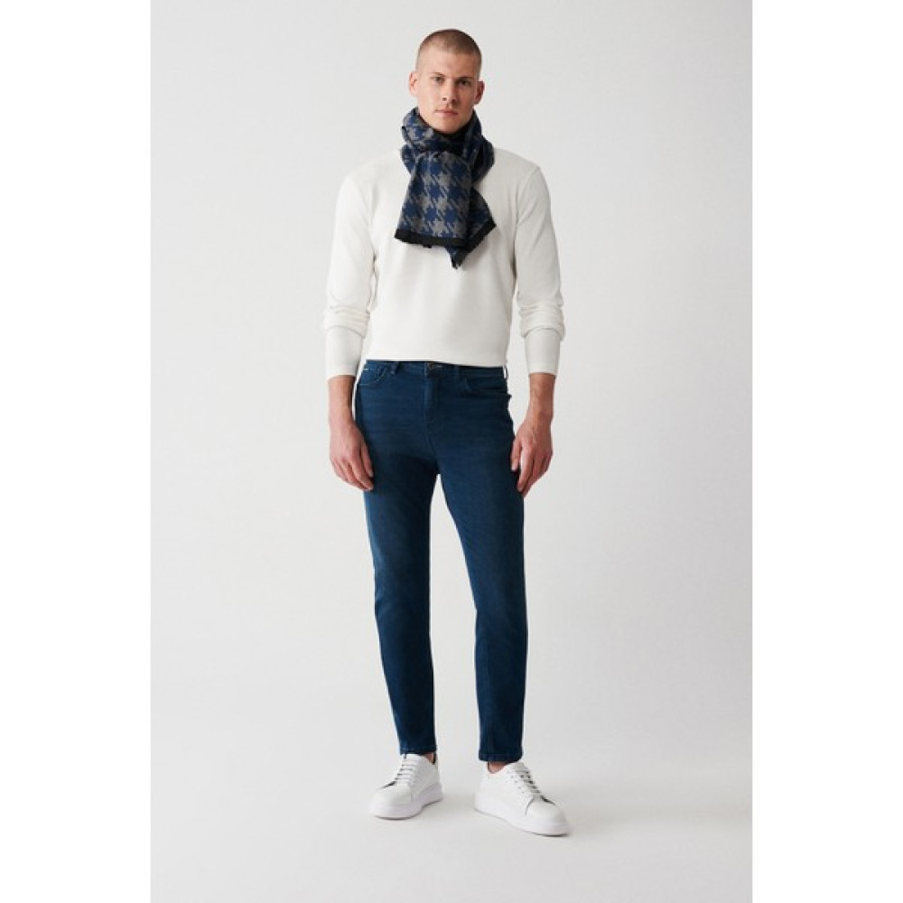 AVVA Erkek Indigo Eskitme Yıkama Örme Pantolon B003521 Erkek Jeans / Kot Pantolon Fiyatı