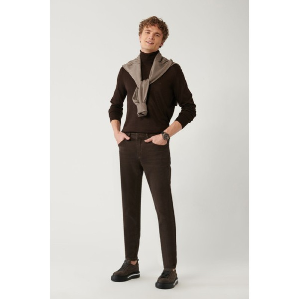 Avva Erkek Kahverengi Berlin Jean Pantolon Eskitme Yıkamalı Esnek Örme Kumaş Slim Fit Dar Kesim Erkek Jeans / Kot Pantolon Fiyatı