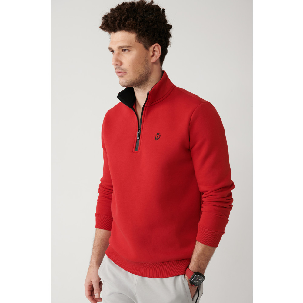 Avva Erkek Kırmızı Dik Yaka Fermuarlı Içi Polarlı 3 Iplik Regular Fit Standart Kesim Unisex Sweatshirt XL Beden Bayan Sweatshirt Fiyatı