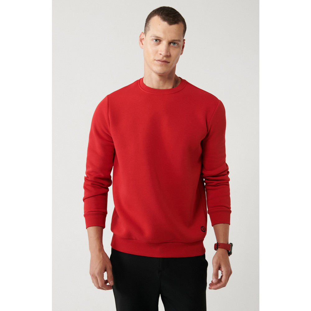 Avva Erkek Kırmızı Unisex Sweatshirt Bisiklet Yaka Içi Polarlı 3 Iplik Pamuklu Standart Fit Normal Kesim XXL Beden Bayan Sweatshirt Fiyatı