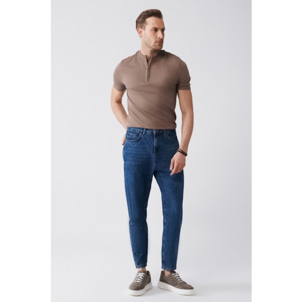 Avva Erkek Koyu Mavi Random Yıkama %100 Pamuk Carrot Fit Jean Pantolon E003548 Erkek Jeans / Kot Pantolon Fiyatı