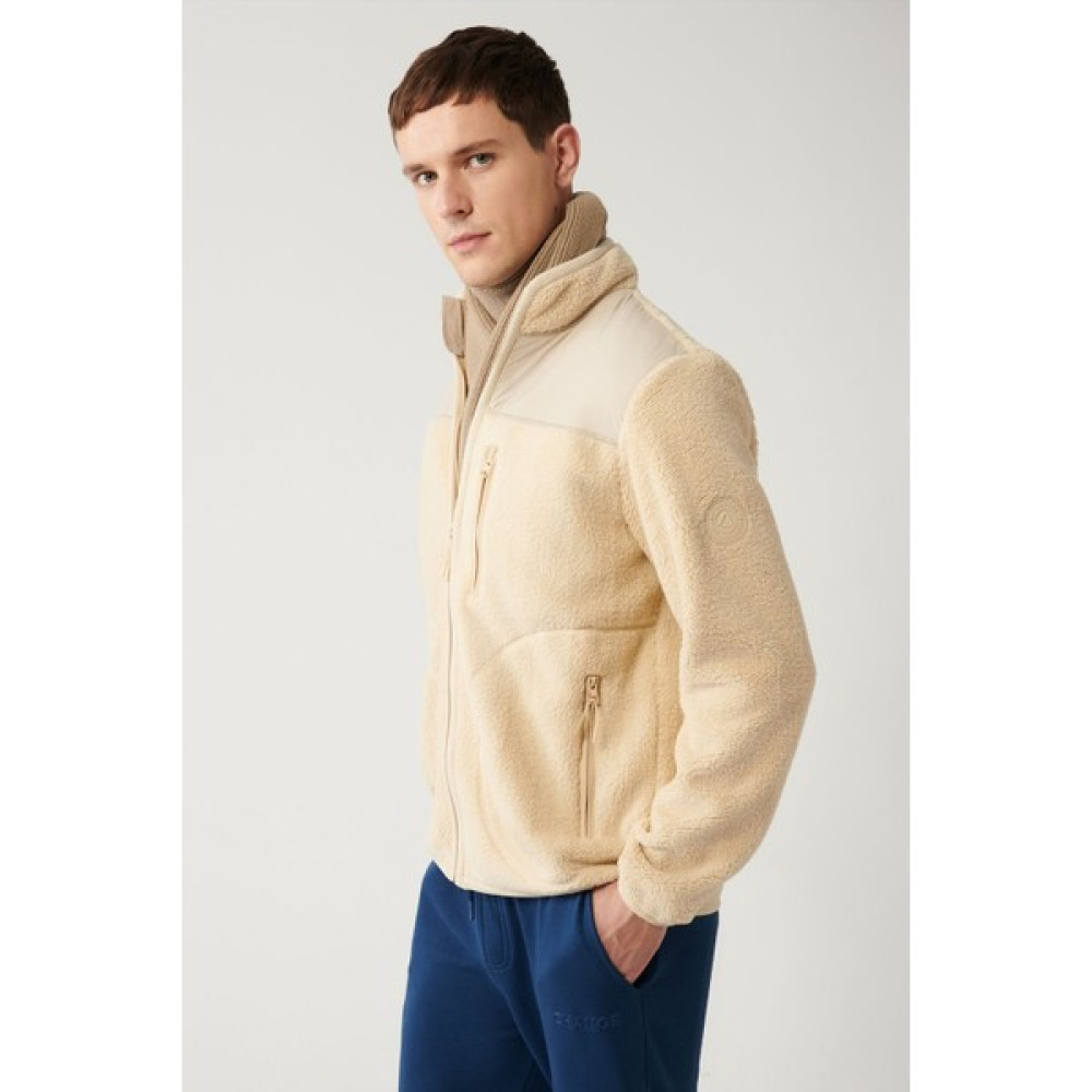 Avva Erkek Krem Peluş Sweatshirt Dik Yaka Tam Fermuarlı Standart Fit Normal Kesim Erkek Hırkalar Fiyatı