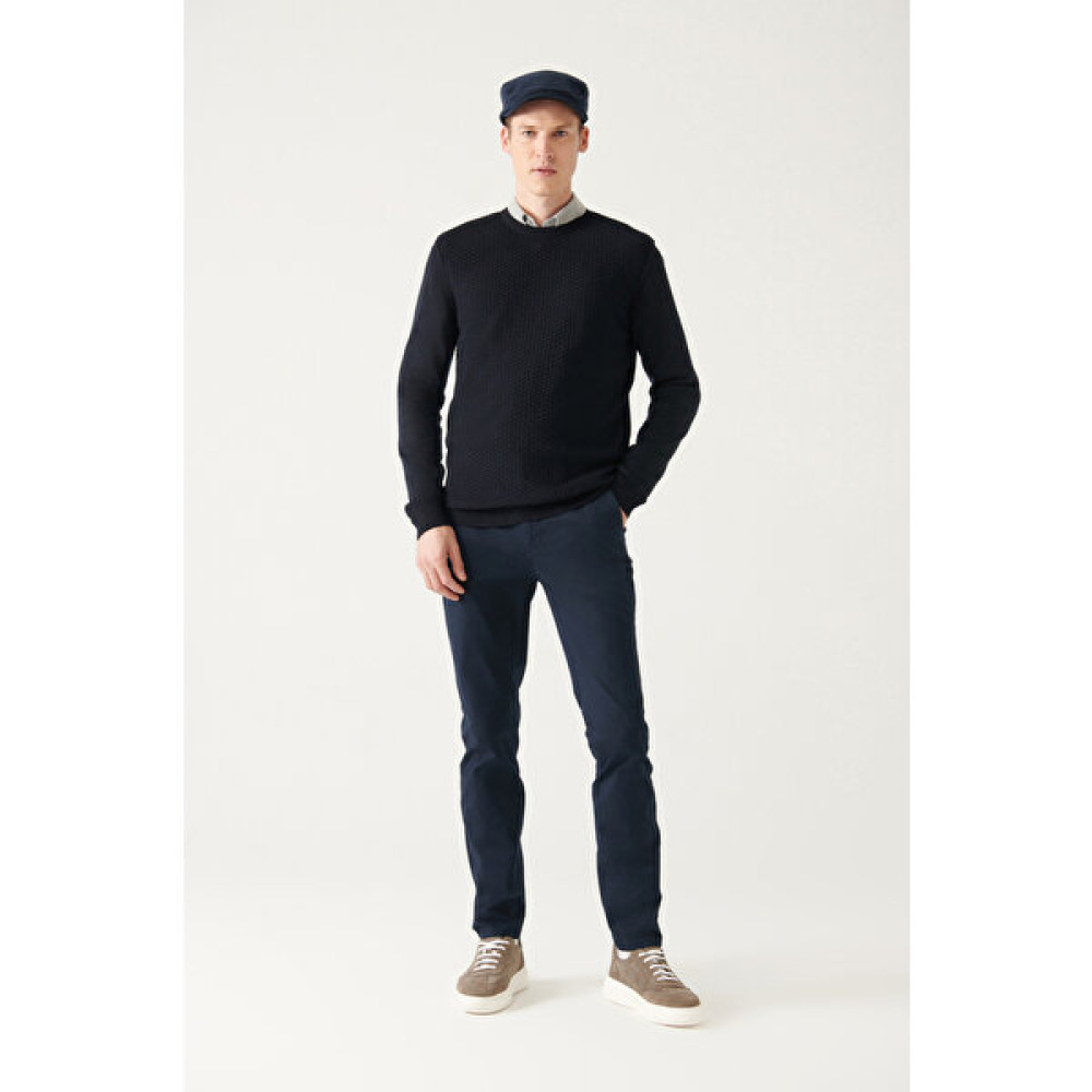 Avva Erkek Lacivert Armürlü Slim Fit Dar Kesim Esnek Chino Kanvas Pantolon B003002 Erkek Pantolon Fiyatı