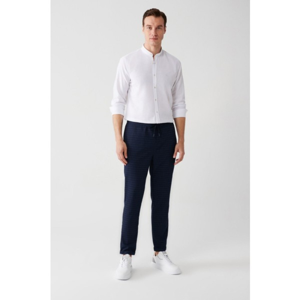 Avva Erkek Lacivert Beli Lastikli Bağcıklı Desenli Esnek Relaxed Fit Rahat Kesim Jogger Pantolon A31Y3007 Erkek Pantolon Fiyatı