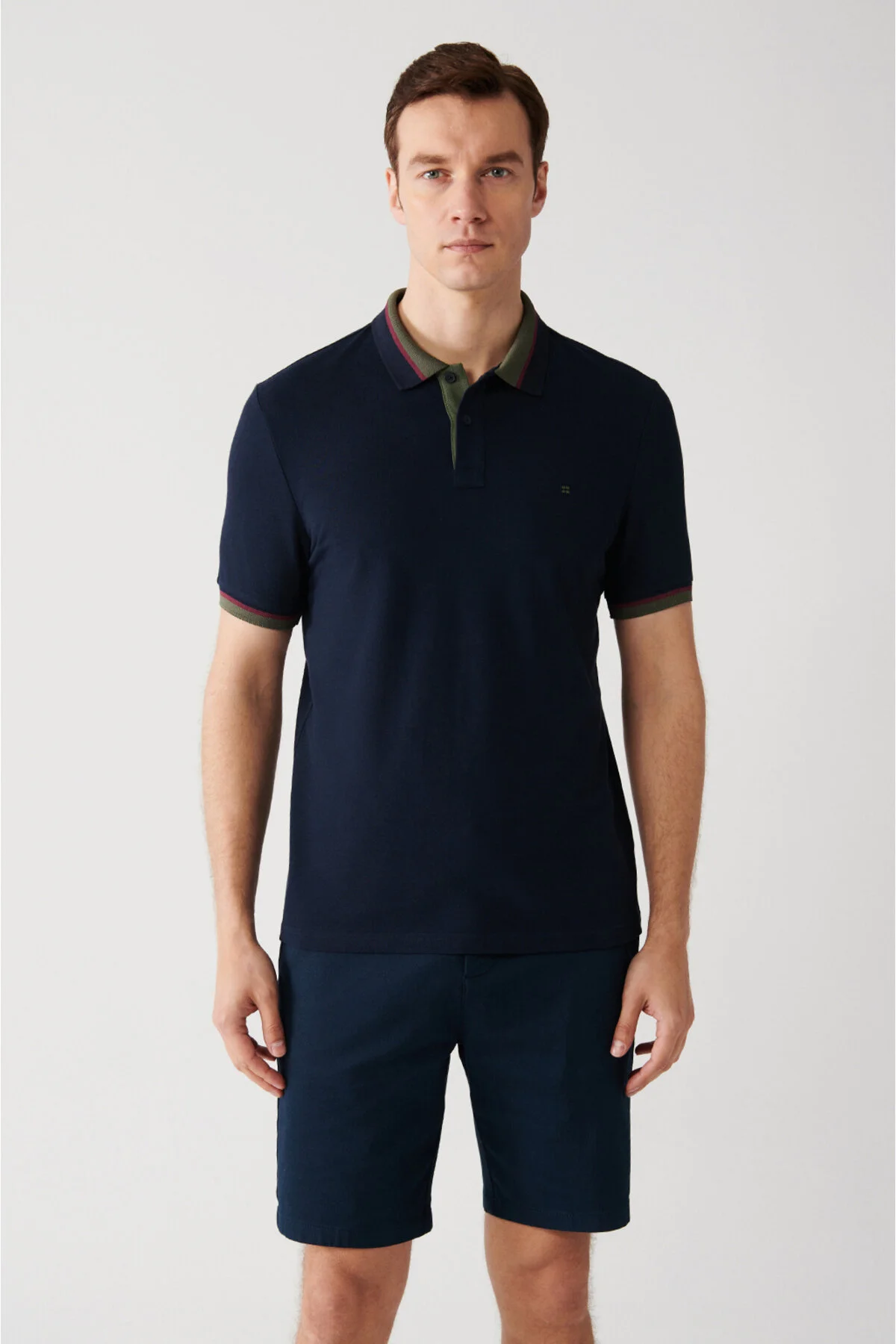 Avva Erkek Lacivert Yakası Çizgili %100 Pamuk 2 Düğmeli Polo Yaka T-shirt 2XL Beden" Erkek T-shirt Fiyatı