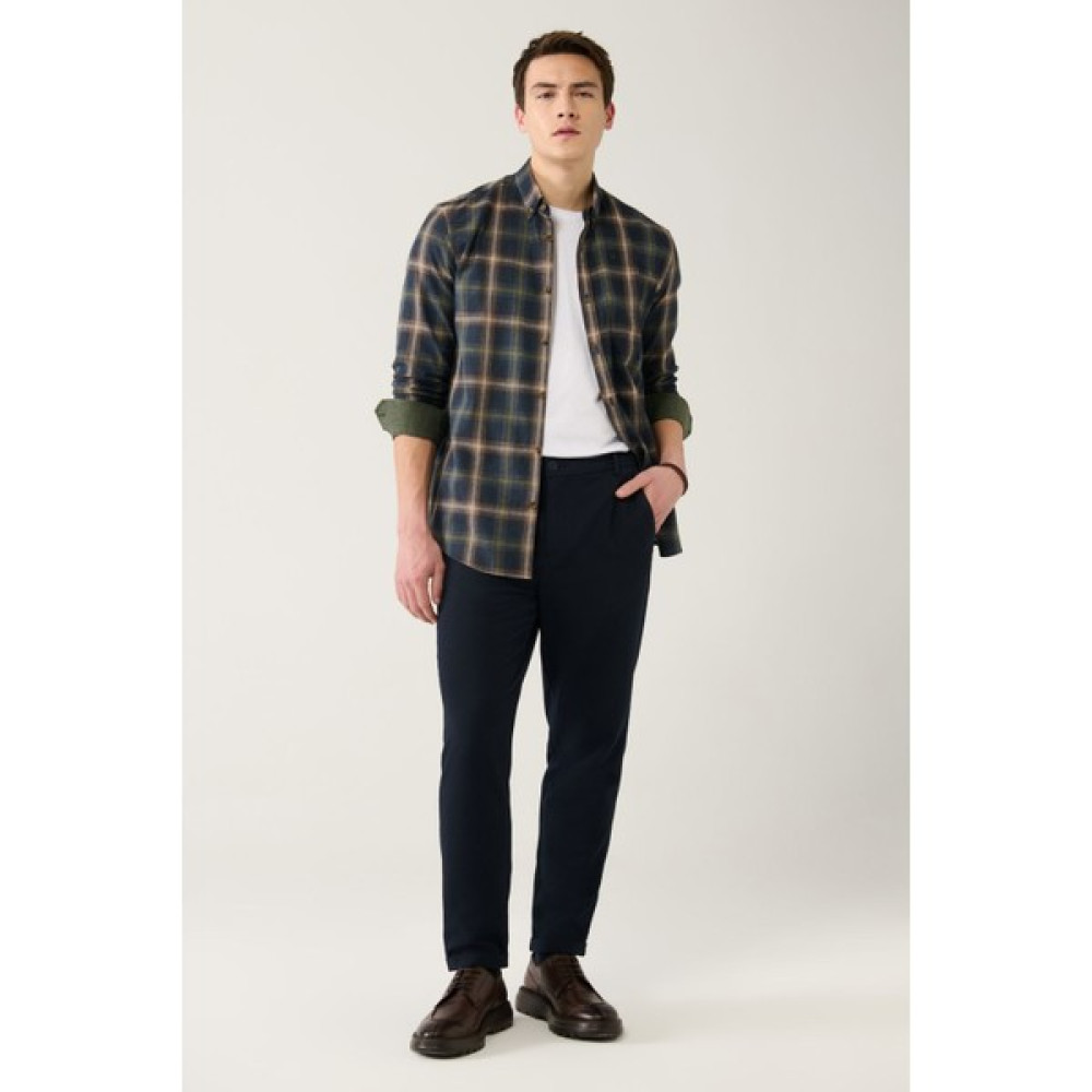 Avva Erkek Lacivert Yanı Lastikli Gofreli Slim Fit Chino Pantolon B003033 Erkek Pantolon Fiyatı