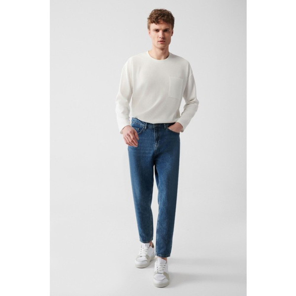Avva Erkek Mavi Random Yıkama %100 Pamuk Carrot Fit Jean Pantolon E003548 Erkek Jeans / Kot Pantolon Fiyatı