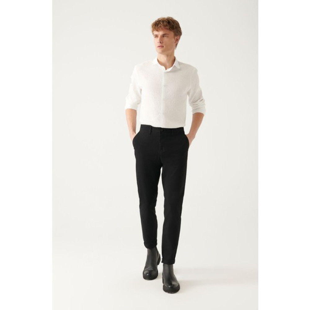 Avva Erkek Siyah Armürlü Slim Fit Dar Kesim Esnek Chino Kanvas Pantolon B003002 Erkek Pantolon Fiyatı
