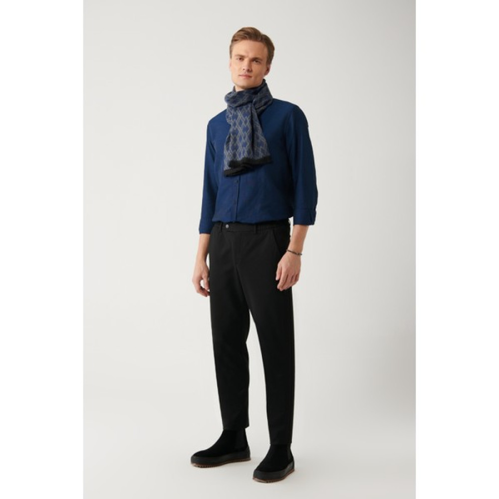 Avva Erkek Siyah Chino Pantolon Yanı Lastikli Fleto Cep Slim Fit Dar Kesim Örme Erkek Pantolon Fiyatı