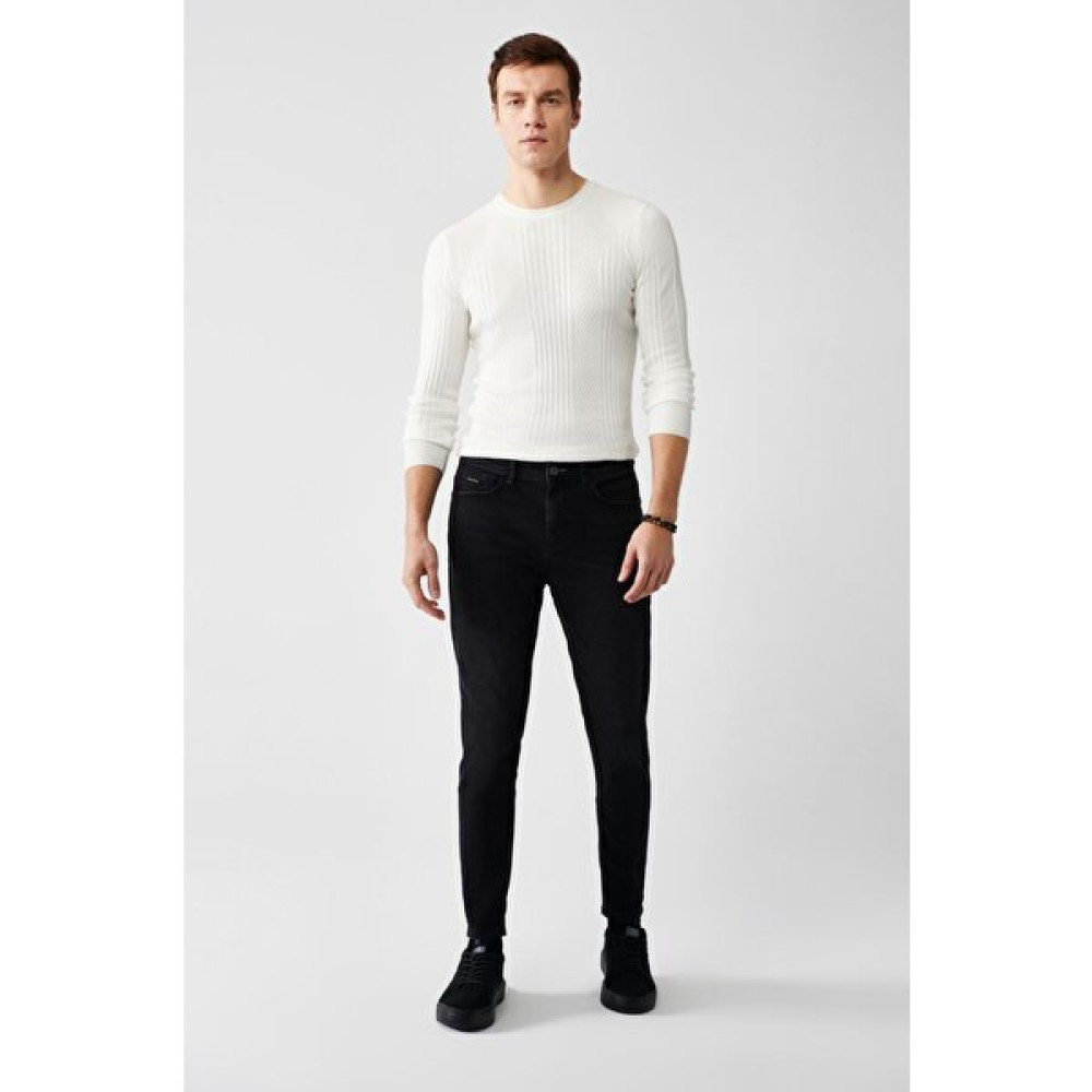 Avva Erkek Siyah Jean Pantolon Eskitme Yıkama Örme B003517 Erkek Jeans / Kot Pantolon Fiyatı