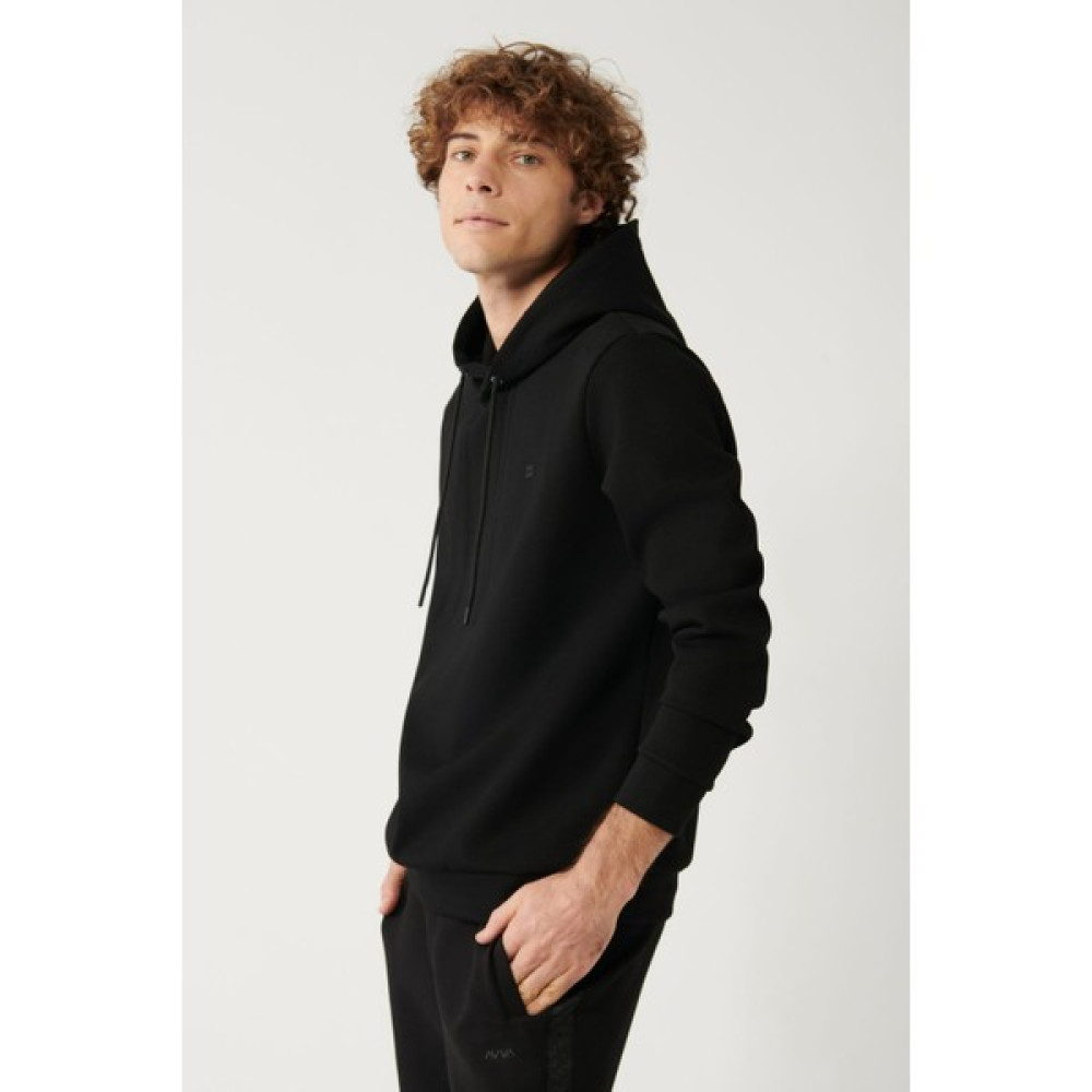 Avva Erkek Siyah Sweatshirt Kapüşonlu Esnek Yumuşak Doku Interlok Kumaş Standart Fit Normal Kesim Erkek Sweatshirt Fiyatı