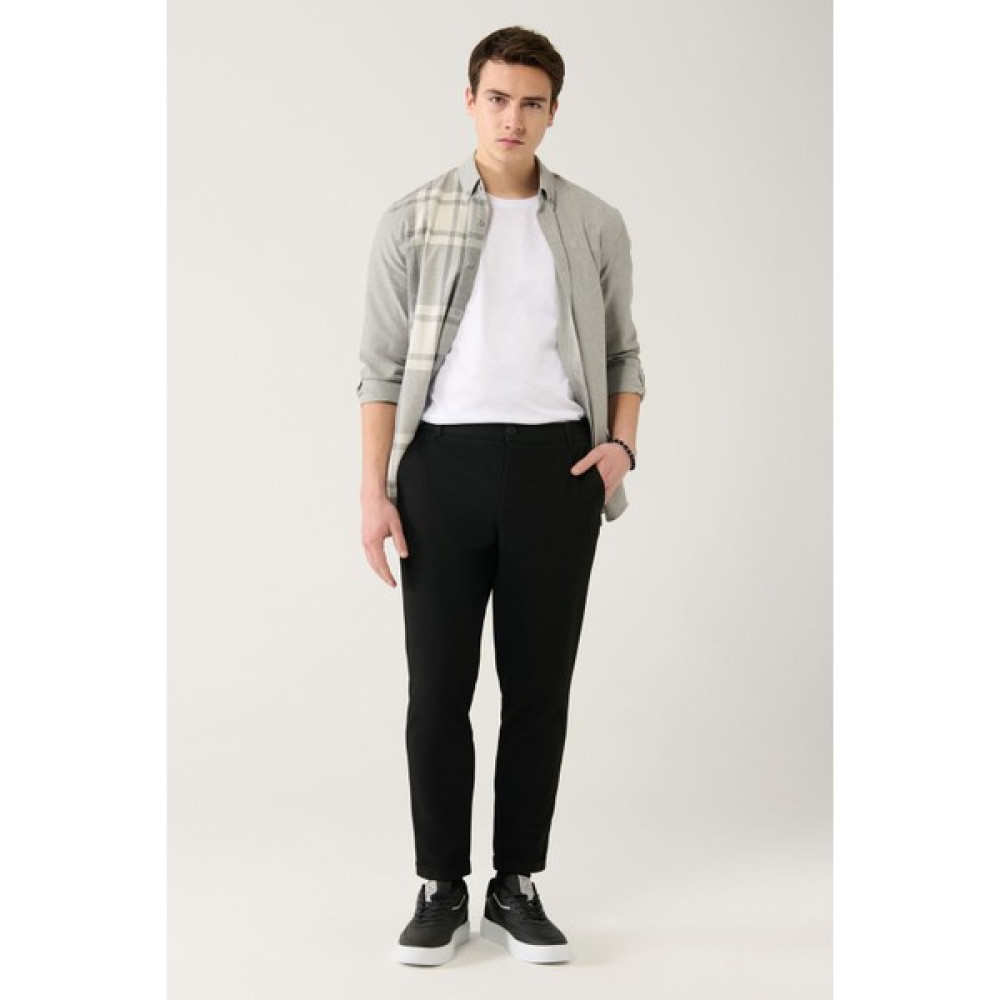 Avva Erkek Siyah Yanı Lastikli Gofreli Slim Fit Chino Pantolon B003033 Erkek Pantolon Fiyatı