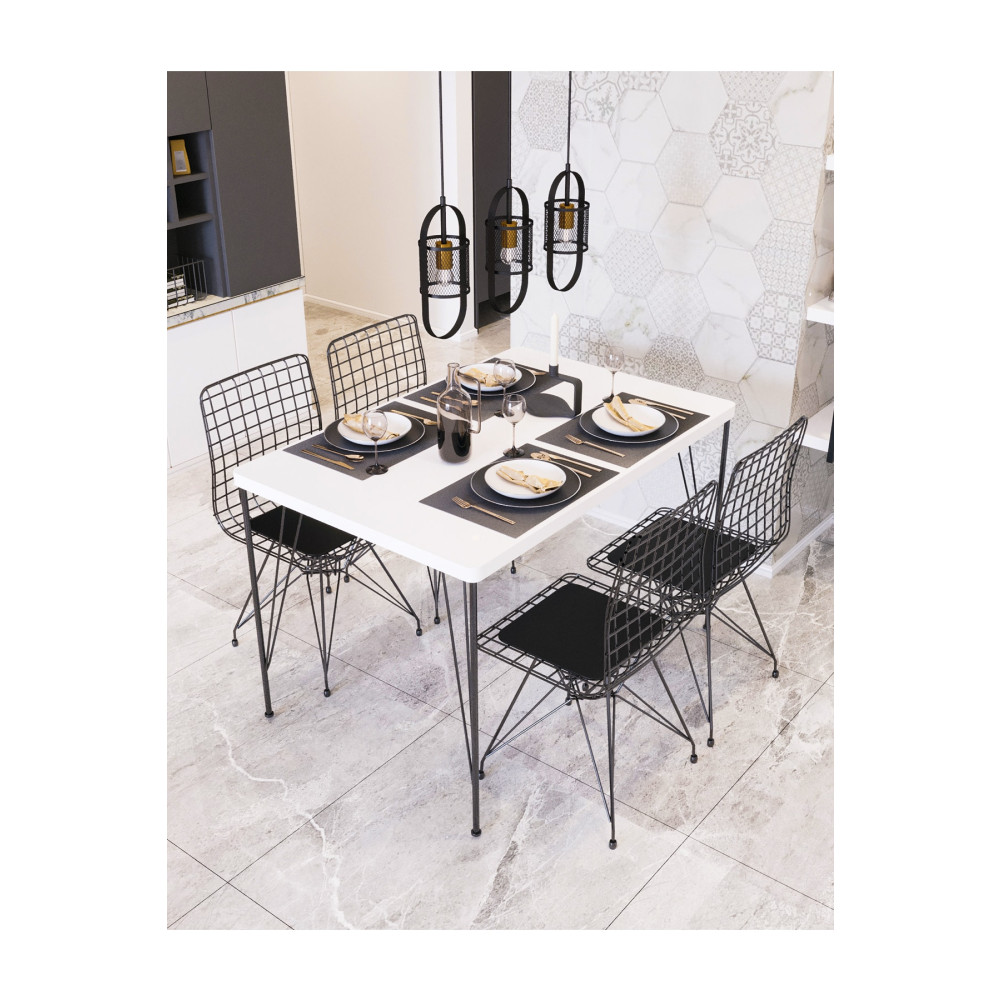 AVVİO 120x80 Yemek Masa Takımı Mutfak Masası I 4 Adet Tel Sandalye 1 Adet Masa Yemek & Mutfak Masası Fiyatı