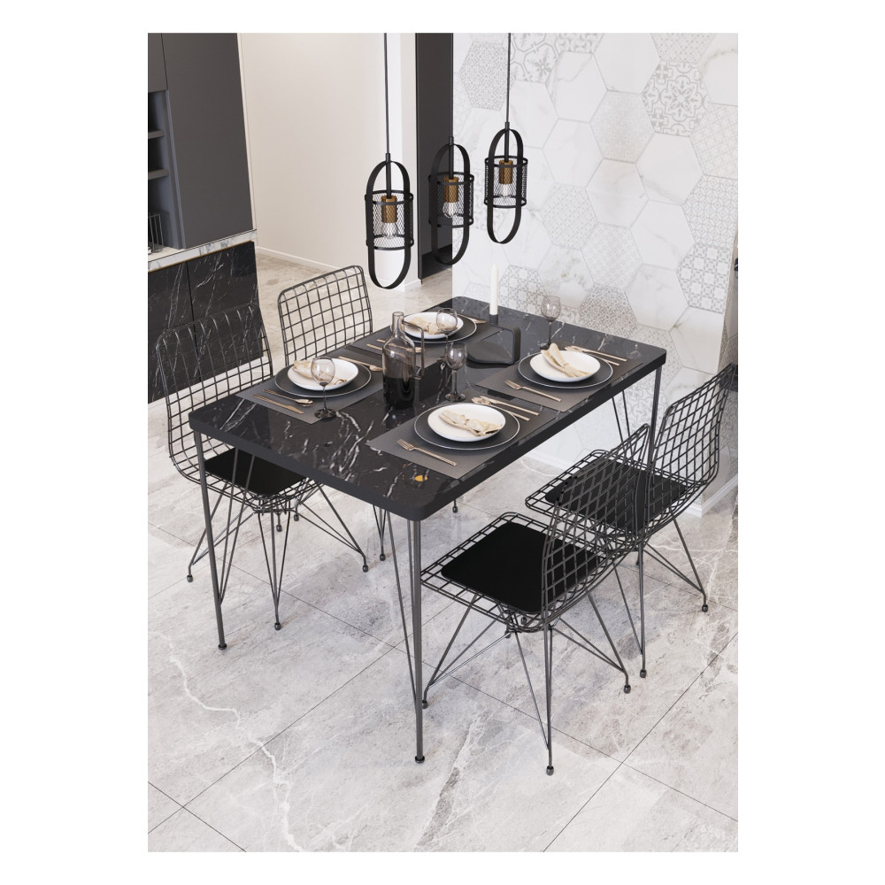 AVVİO 80x120 Defne 4kişilik Yemek Masası Mutfak Masası Masa Sandalye Balkon Masası Mermer Desen Oval Kenar Yemek & Mutfak Masası Fiyatı