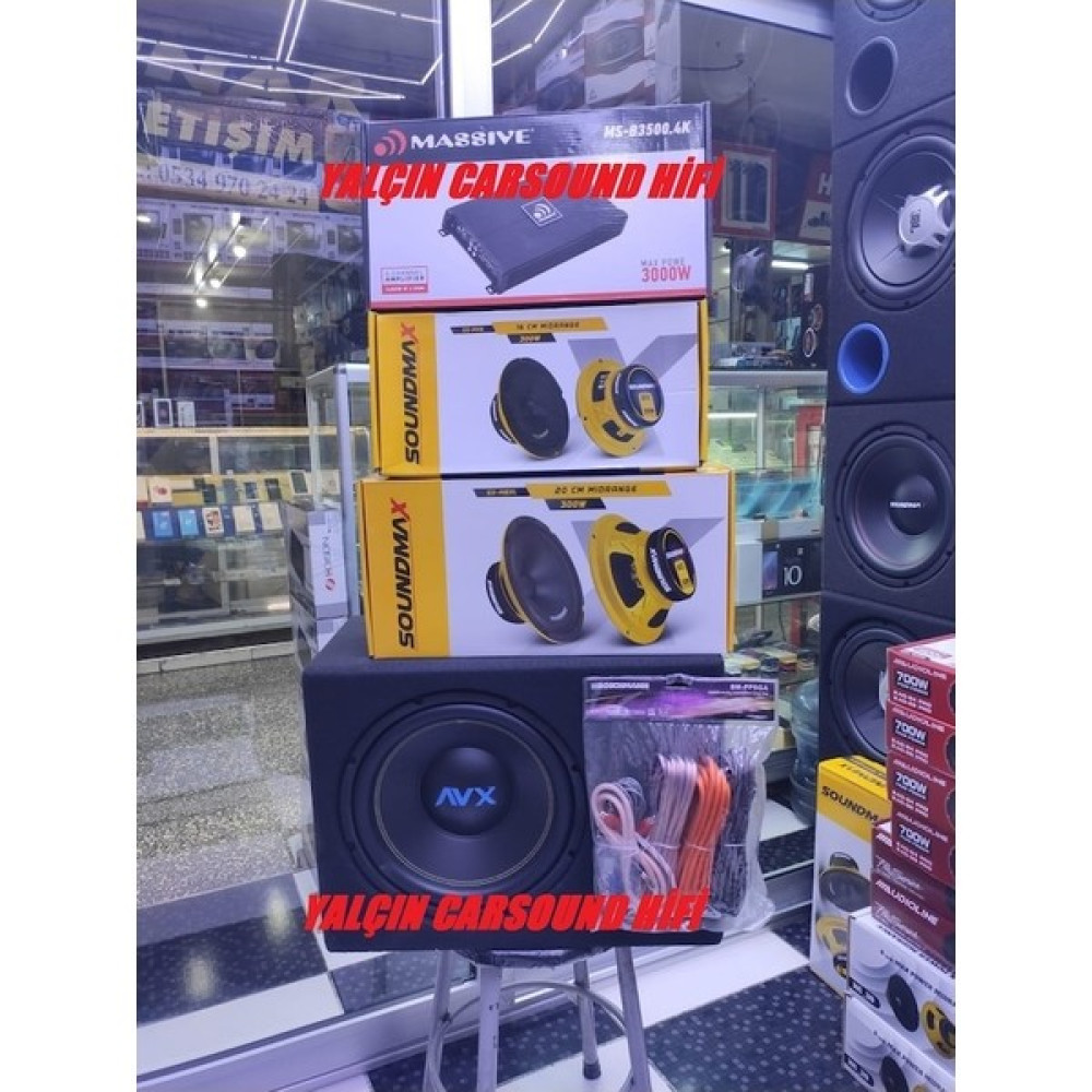 Avx Compvr 1500W Bas 20VE16CM Soundmax Mid Massive Amfi Set Kablo Hazır Set Oto Hoparlörleri & SubWoofer Fiyatı