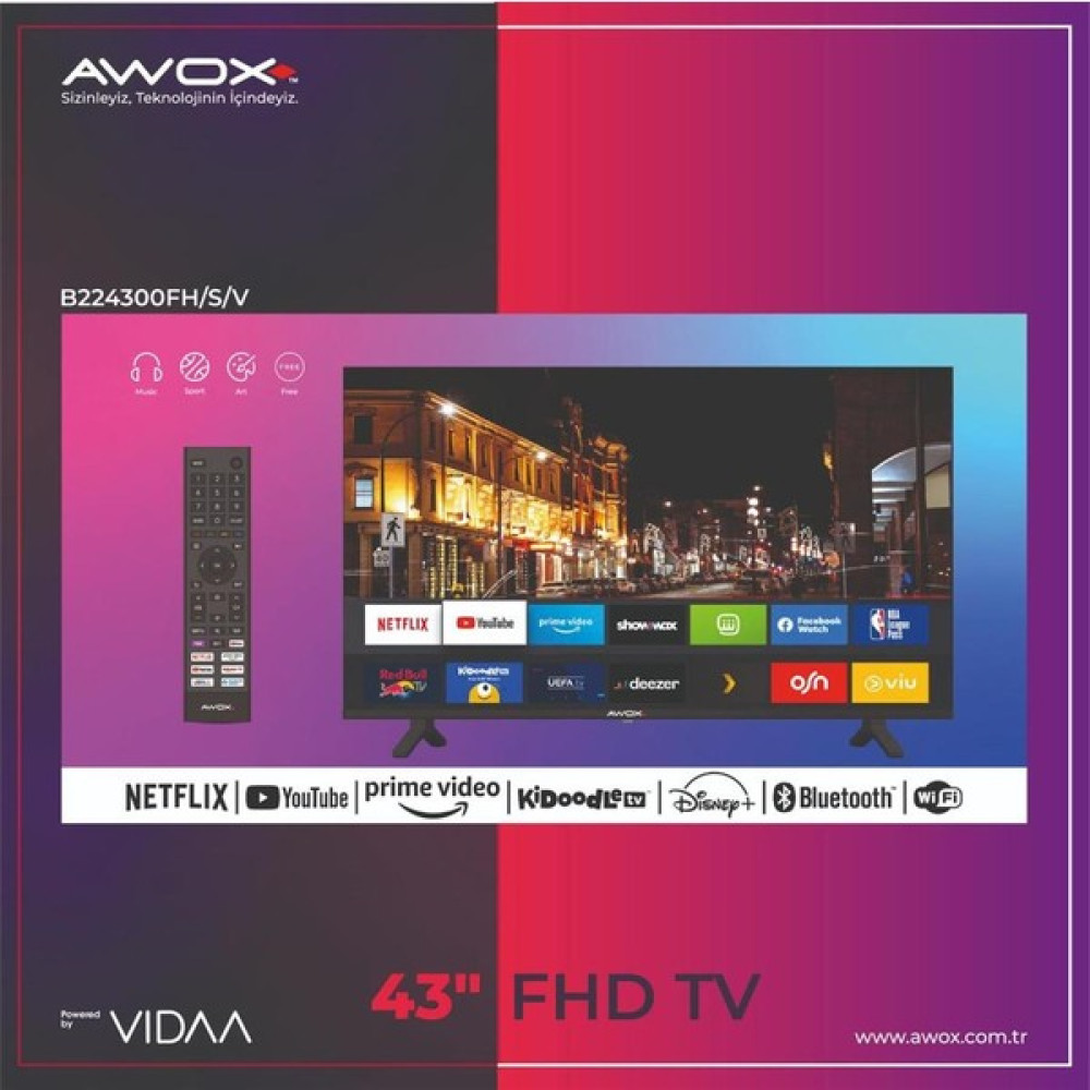 Awox B224300 43" 109 Ekran Uydu Alıcılı Full HD VİDAA Smart LED TV (Çerçevesiz) Televizyonlar Fiyatı
