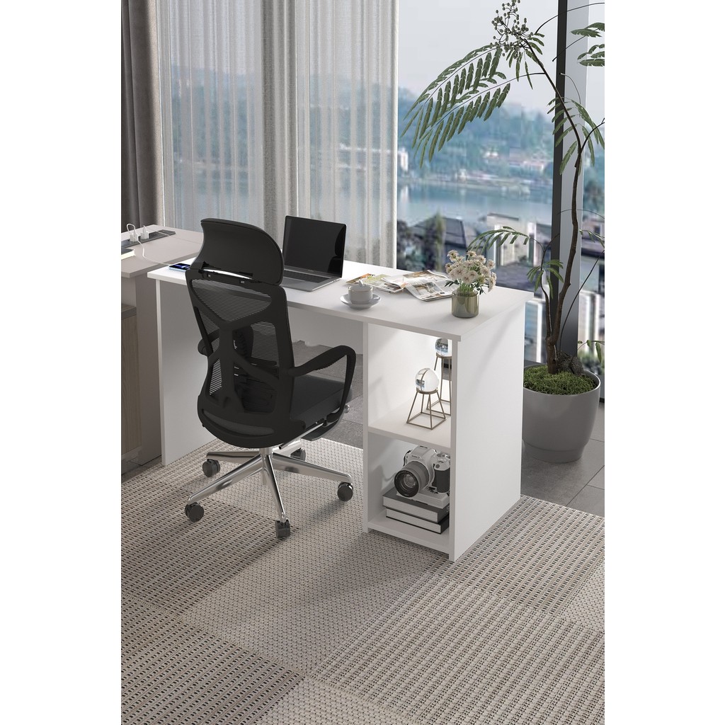 Awox Lina Modern Çalışma Masası 120X60 cm Raflı Bilgisayar Masası Ofis ve Ev Çalışma Masası - 60 X 120 - Beyaz Bilgisayar Masası Fiyatı