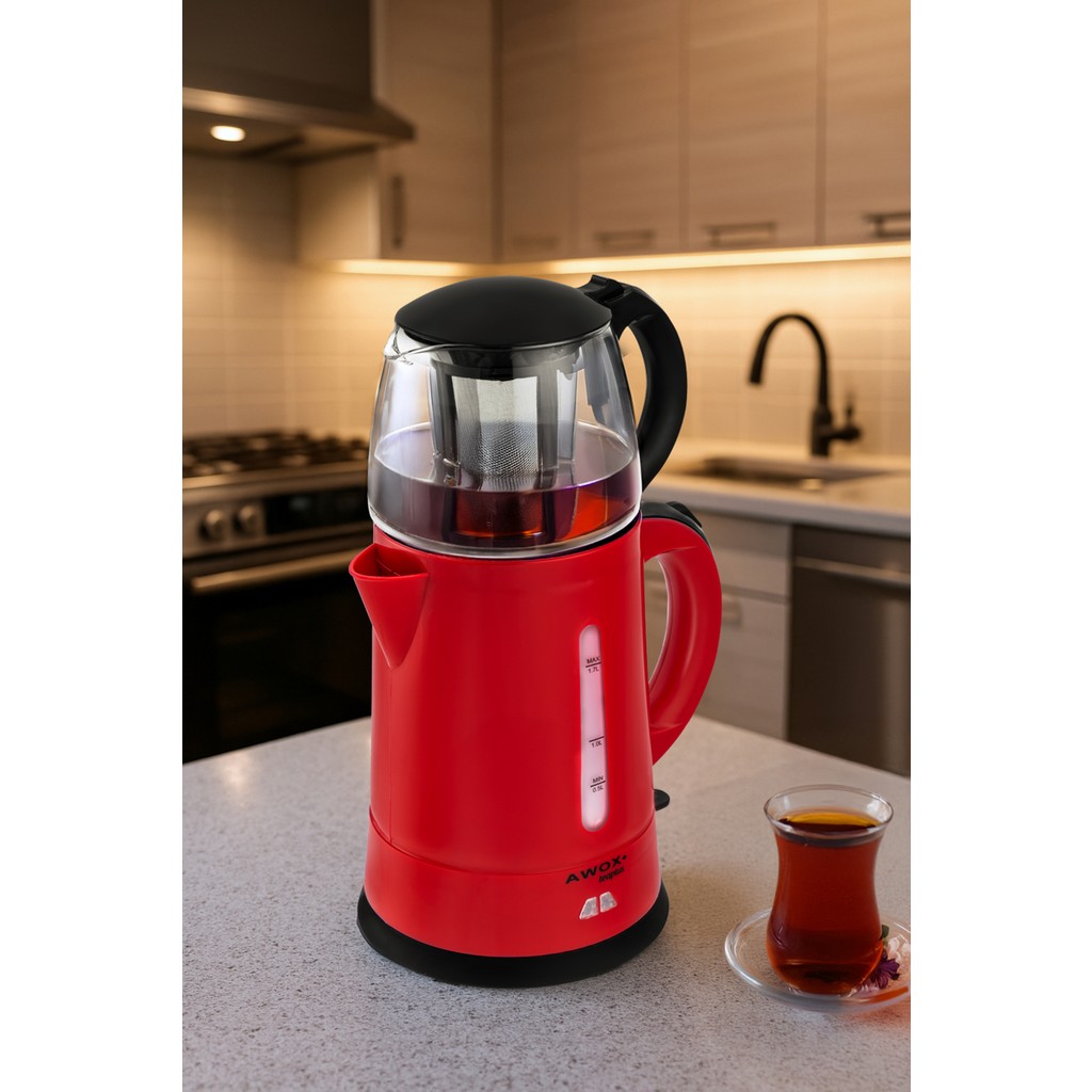 AWOX Teaplus Kırmızı Elektrikli Cam Demlikli Çaycı Çay Çakinesi Çay Makineleri Fiyatı