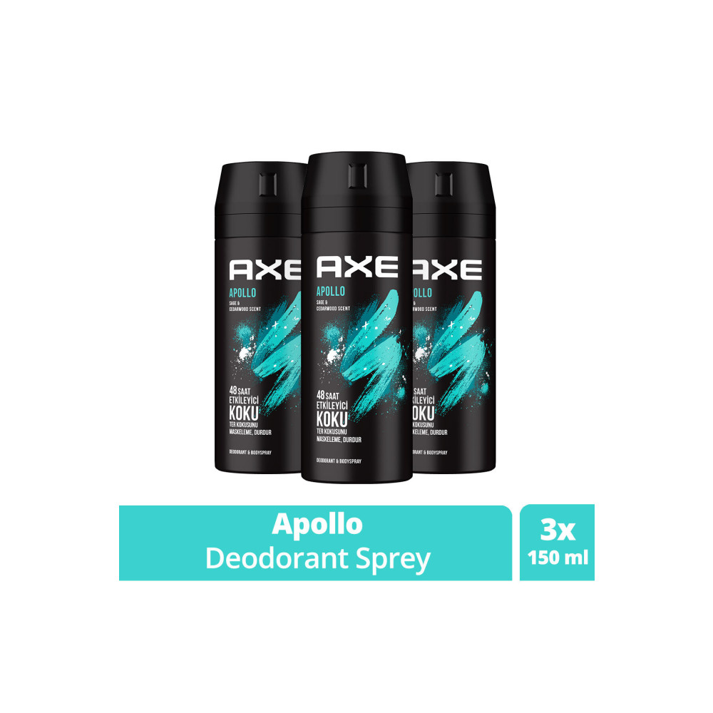 Axe Erkek Sprey Deodorant Apollo 48 Saat Etkileyici Koku Vücut Spreyi 150 ml X3 Adet Deodorantlar Fiyatı
