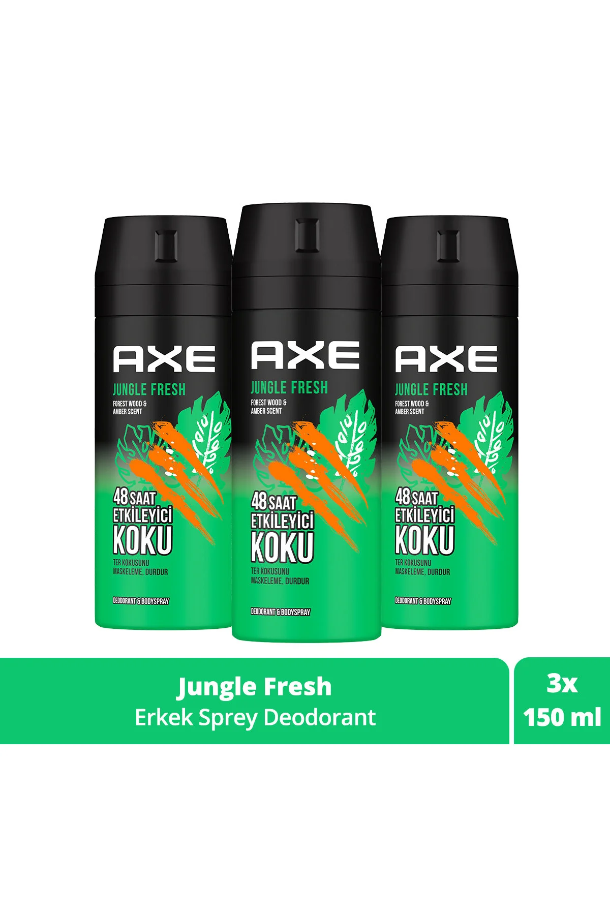 Axe Erkek Sprey Deodorant Jungle Fresh 48 Saat Etkileyici Koku 150 ml X3 Adet" Deodorantlar Fiyatı