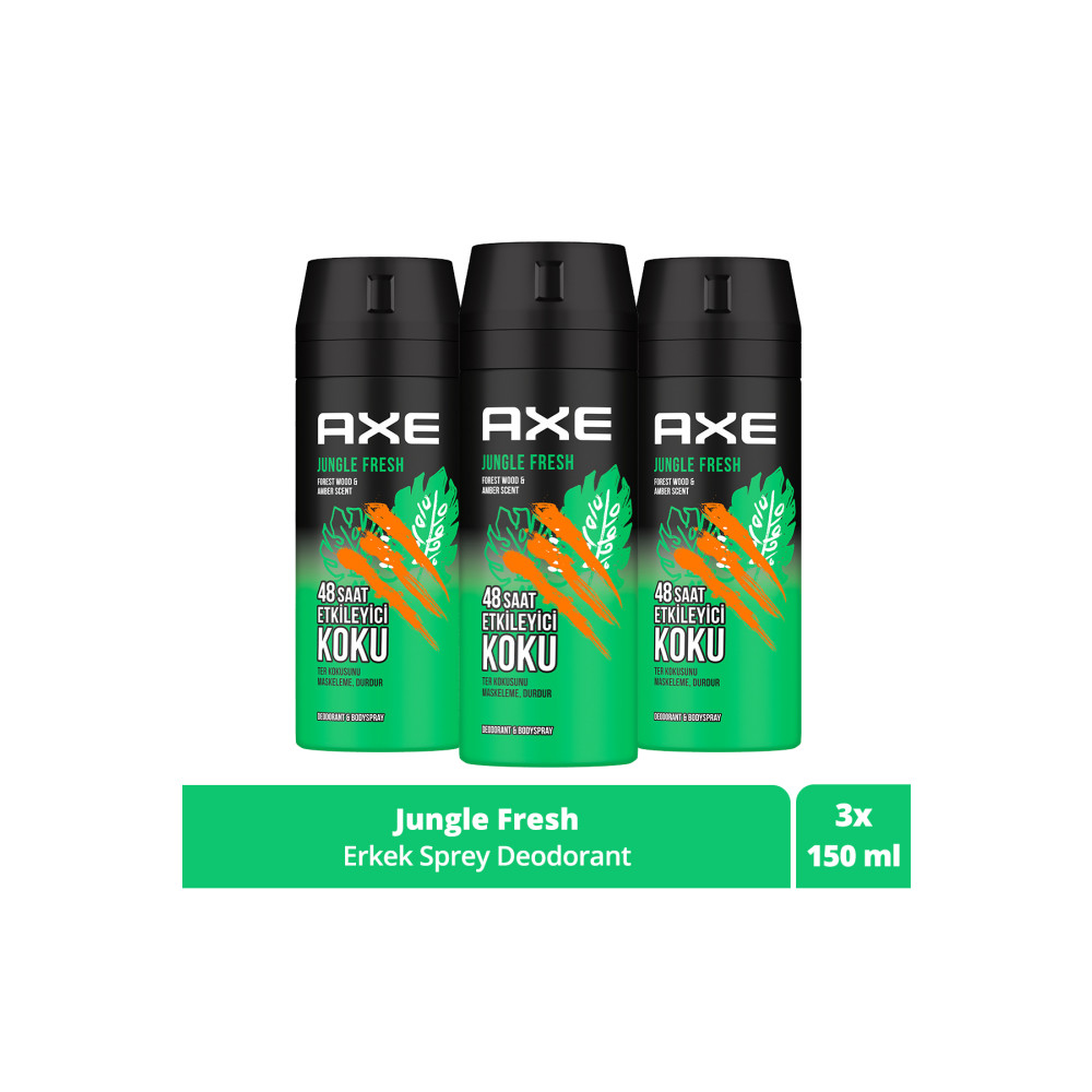 Axe Erkek Sprey Deodorant Jungle Fresh 48 Saat Etkileyici Koku 150 ml X3 Adet Deodorantlar Fiyatı