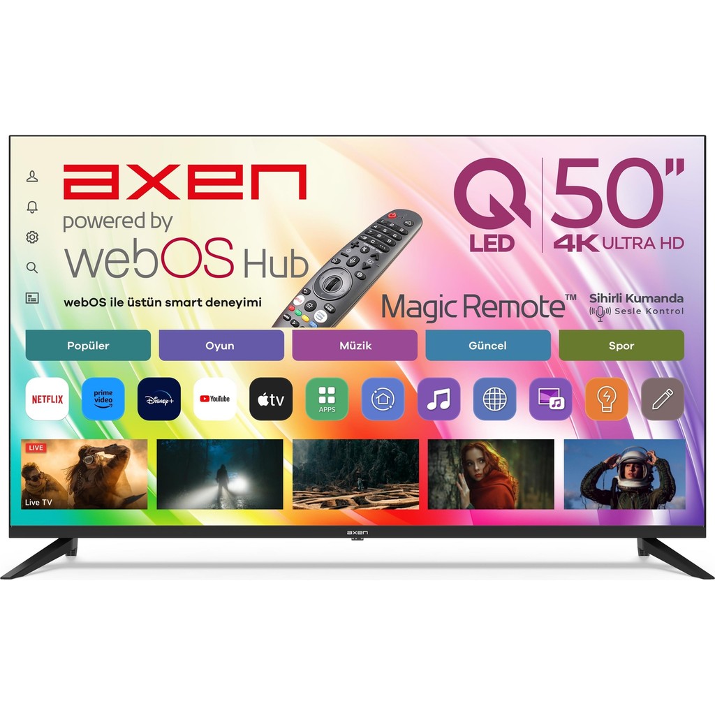 Axen AX50QUPRL-W02M 50" 126 Ekran Uydu Alıcılı 4K Ultra HD Smart webOS LED TV Televizyonlar Fiyatı