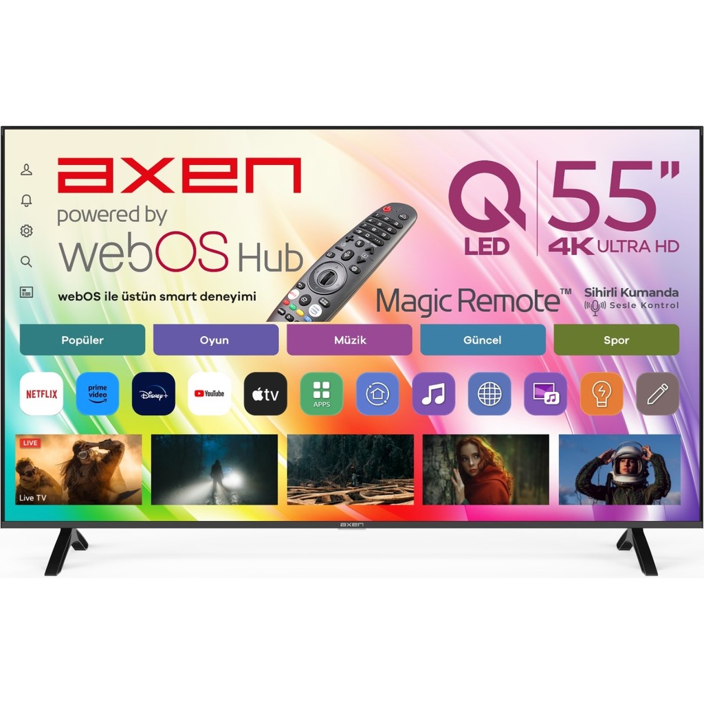 Axen AX55QMN252 55" 139 Ekran Uydu Alıcılı 4K Ultra HD webOS QLED TV - 55'' SSD / Solid State Drive Fiyatı
