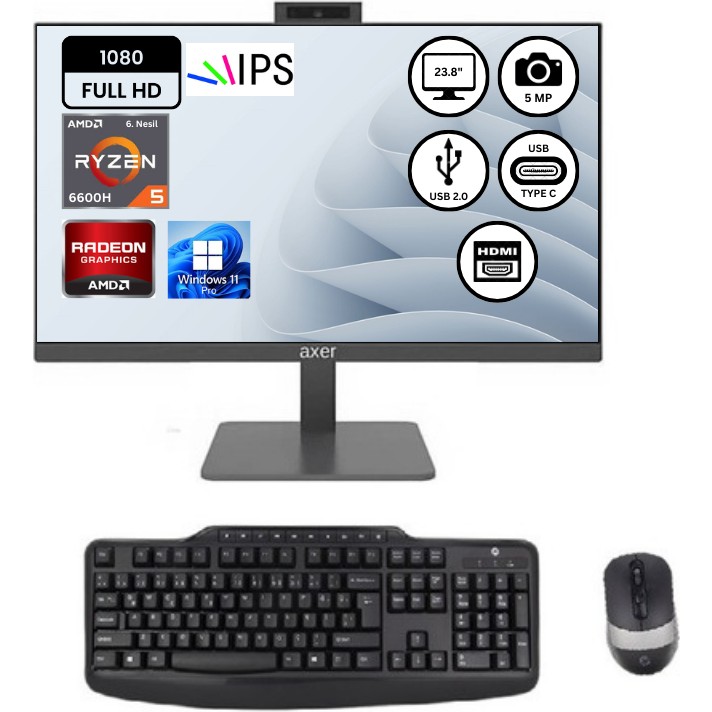 Axer AM24R516 AMD R5 6600H 16GBDDR5-512GBSSD 23.8" Win11Pro AIO Masaüstü Bilgisayar - Gri RAM Bellekler Fiyatı