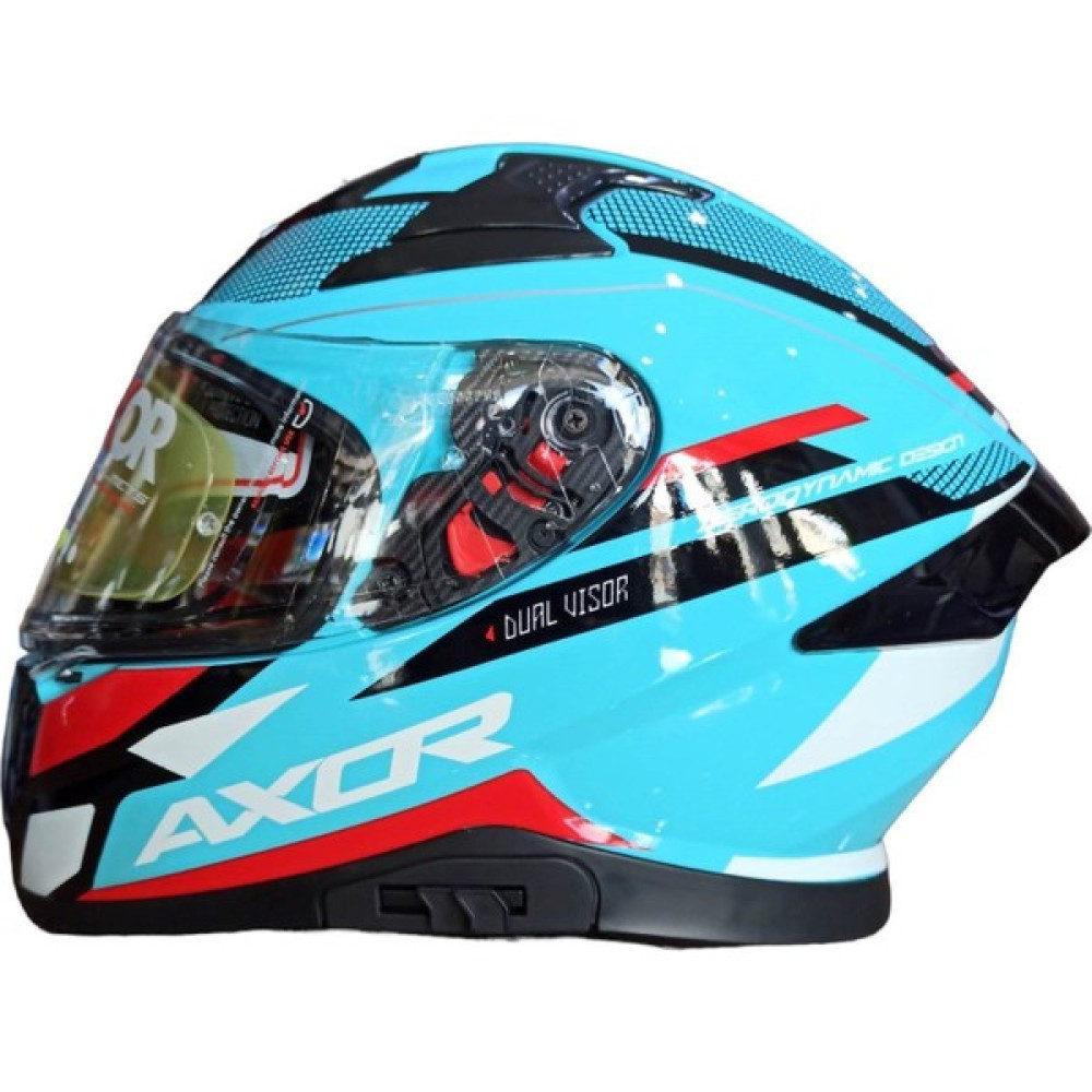 Axor Apex Turbine Vizörlü Kapalı Kask Turkuaz - Kırmızı L Motorsiklet Kaskları Fiyatı