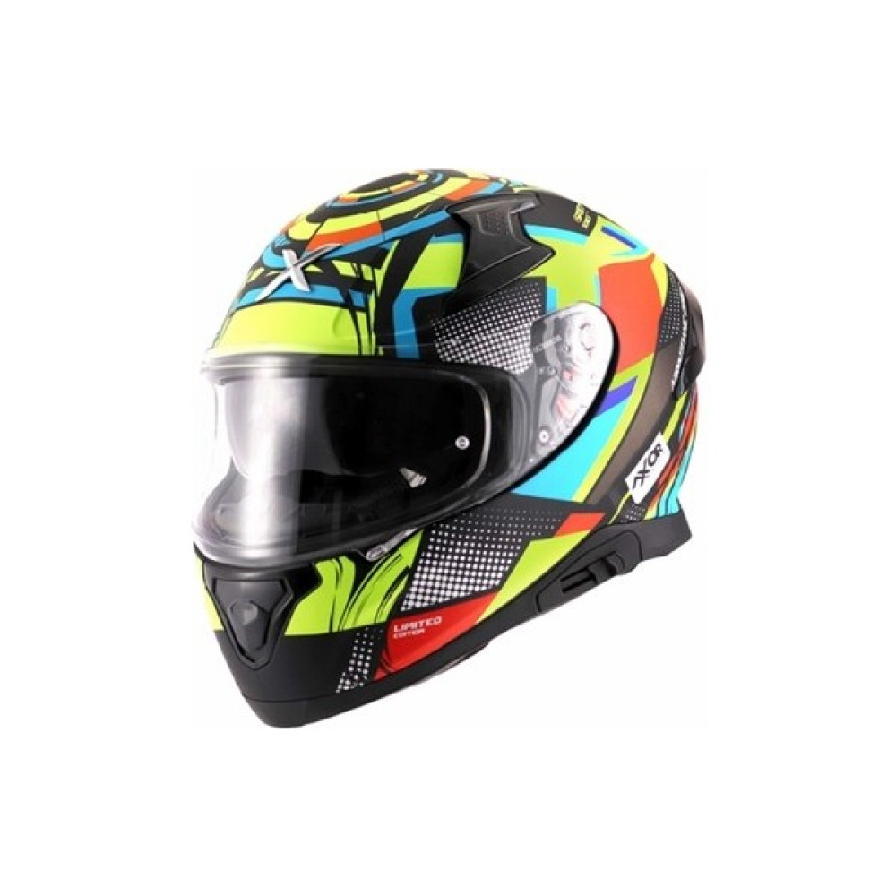 Axor Apex Vivid Kapalı Polikarbon Kask - XL - Siyah - Neon Yeşil - Mavi Motorsiklet Kaskları Fiyatı