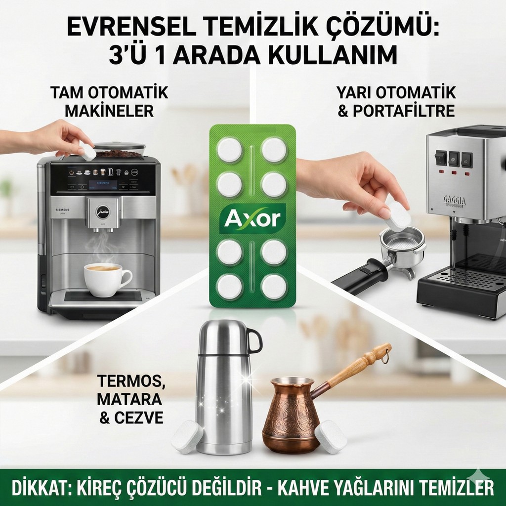 Axor Otomatik Kahve Makinesi Temizleme Tableti - 8'li Profesyonel Italyan - 1 Adet - Kahve Karışımı Kahve Makineleri Fiyatı