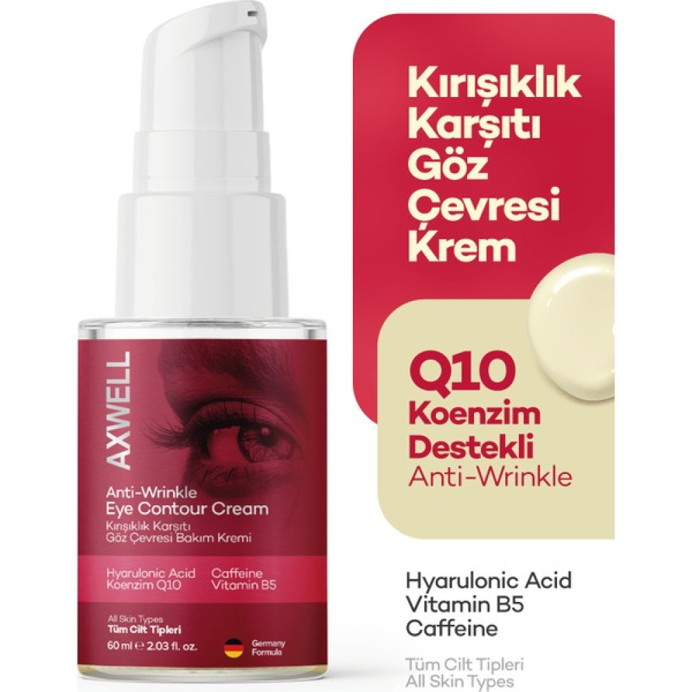 Axwell Koenzim Q10, Hyarulonic Acid, Caffeine Destekli Kırısıklık Karşıtı Nemlendirici Göz Çevresi Kremi Anti-Aging / Yaşlanma Karşıtı Fiyatı