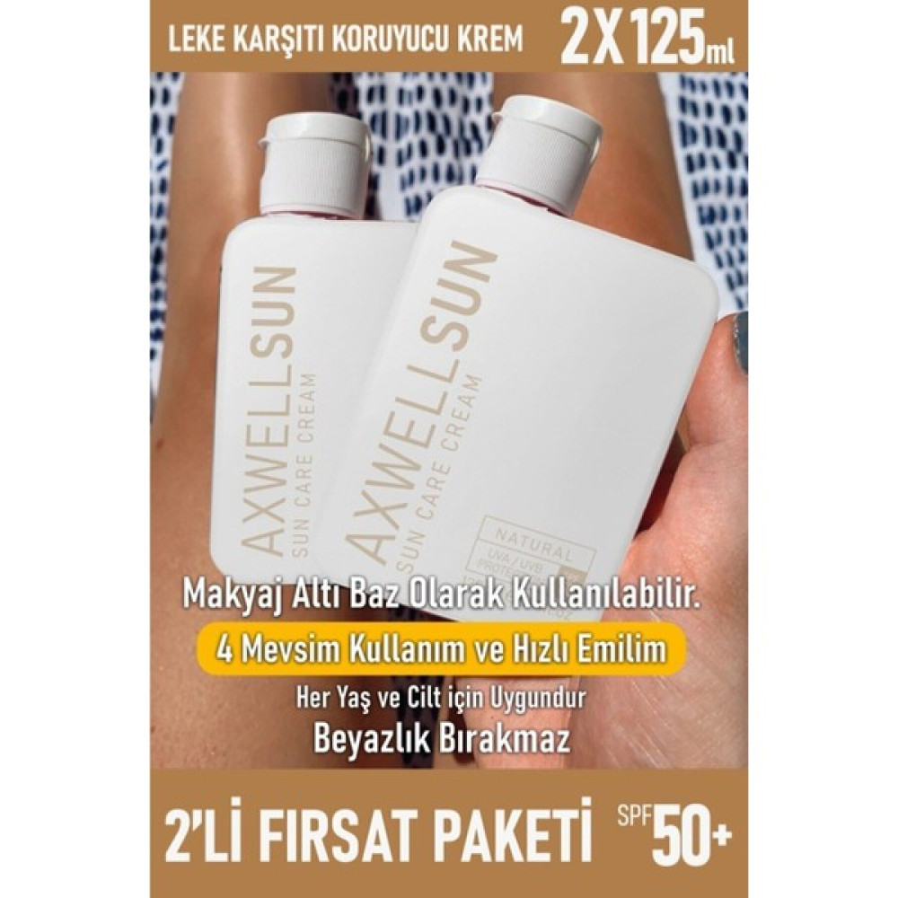 Axwell Premium Axwell Sun Care Cream Leke Karşıtı Güneş Koruyucu Krem SPF50 + 125 ml 2 Adet Güneş Kremleri ve Losyonları Fiyatı