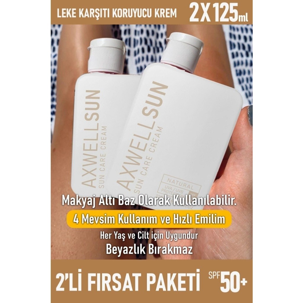 Axwell Premium Leke Karşıtı Güneş Koruyucu Krem SPF50 Tüm Cilt Tipleri İçin 125 ml Güneş Kremleri ve Losyonları Fiyatı