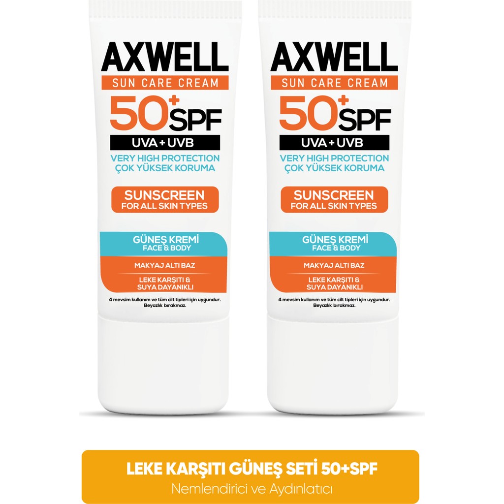 Axwell SPF 50+ Leke Karşıtı Nemlendirici Güneş Kremi 50 ML Tüm Cilt Tipleri İçin Yüksek Koruma Güneş Kremleri ve Losyonları Fiyatı