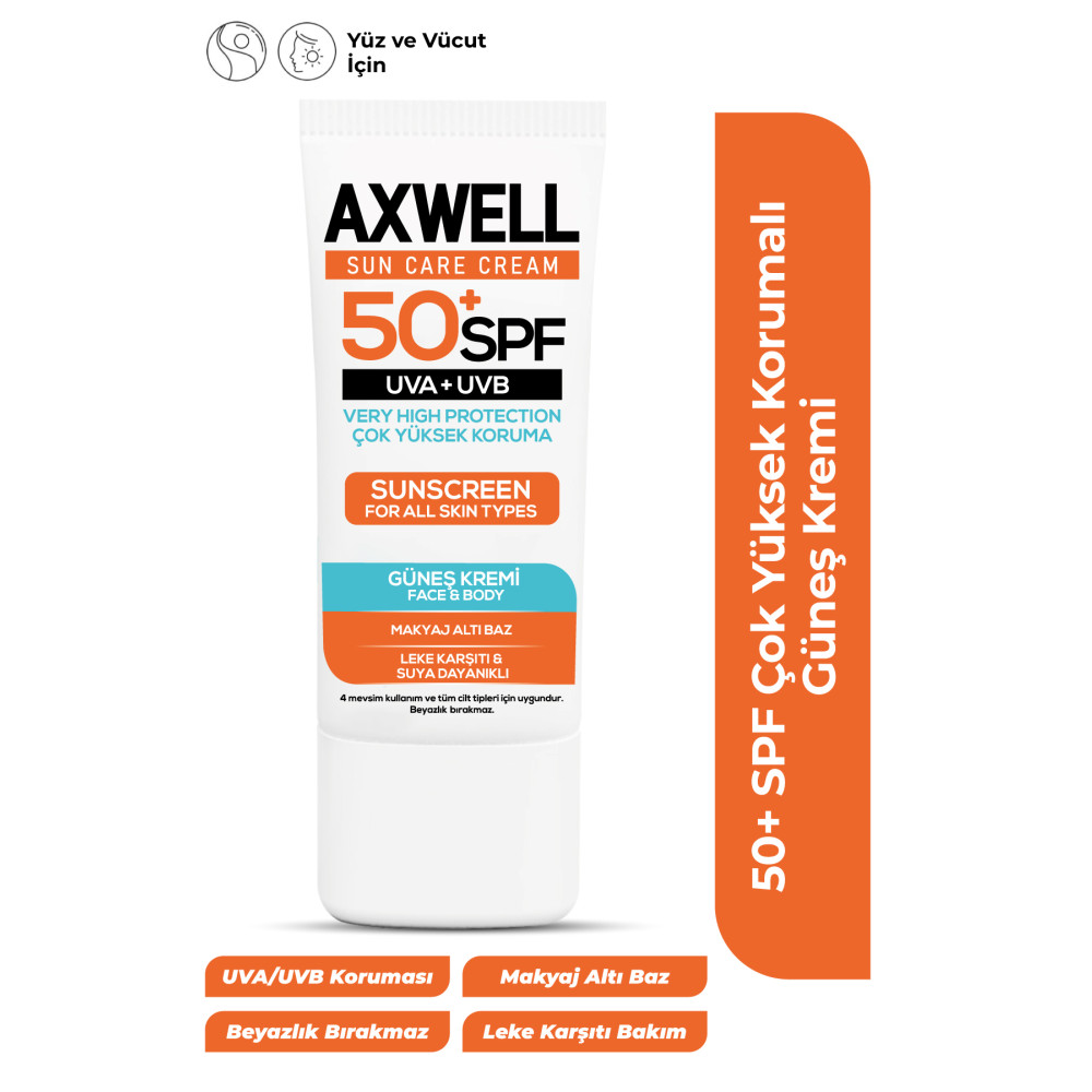 AXWELL Spf 50+ Leke Karşıtı Nemlendirici Yüksek Koruma Güneş Kremi 50 ml Güneş Kremleri ve Losyonları Fiyatı