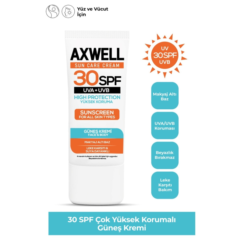 AXWELL Sun Care Cream Güneş Kremi Yüksek Koruma 30 Spf 50 ml Güneş Kremleri ve Losyonları Fiyatı