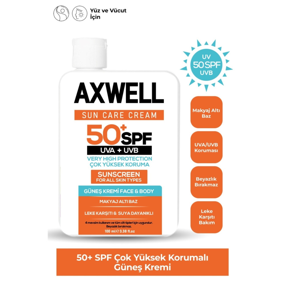 AXWELL Sun Care Cream Leke Karşıtı Güneş Kremi Çok Yüksek Koruma 50+ Spf 100 ml Güneş Kremleri ve Losyonları Fiyatı