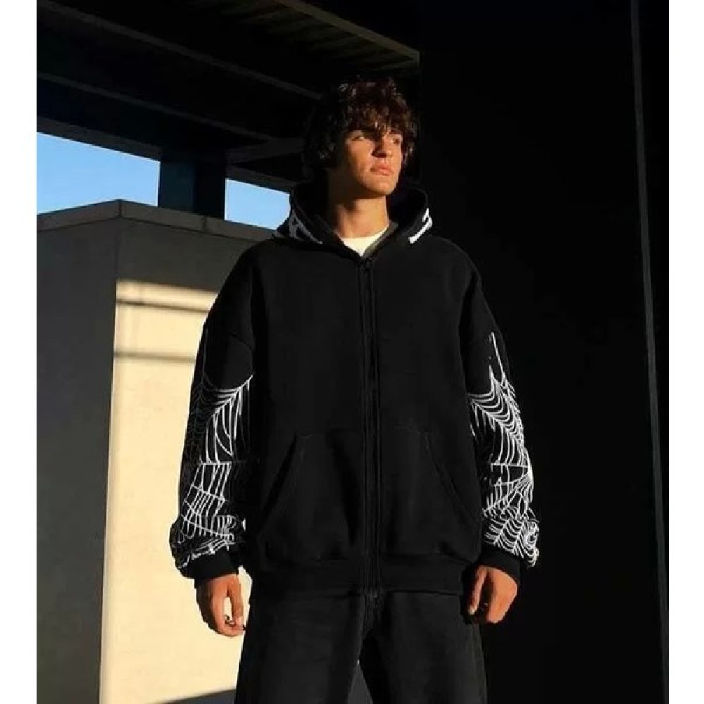 Axxan Erkek Kadın Bape Spider Baskılı Oversize Hırka - Siyah Erkek Hırkalar Fiyatı