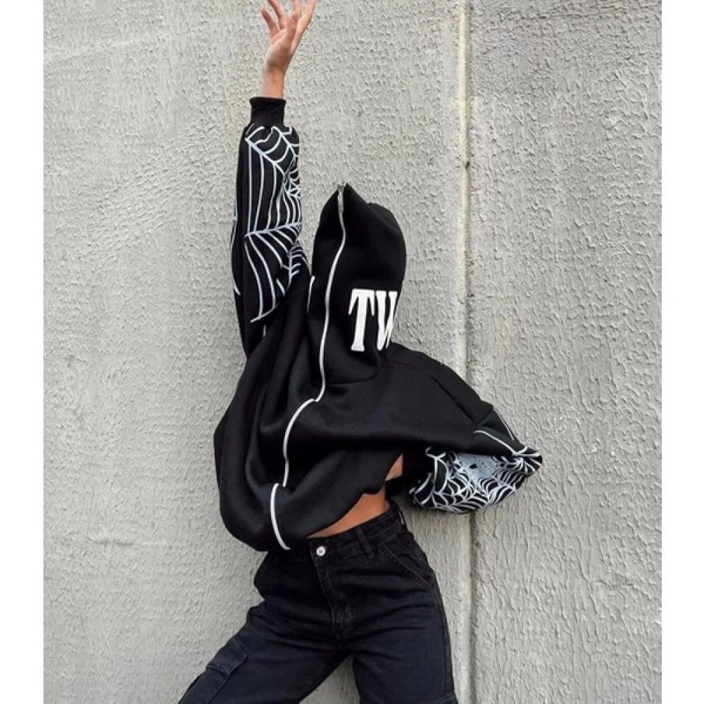 Axxan Kadın Bape Spider Baskılı Oversize Hırka - Siyah Kadın Hırka Fiyatı