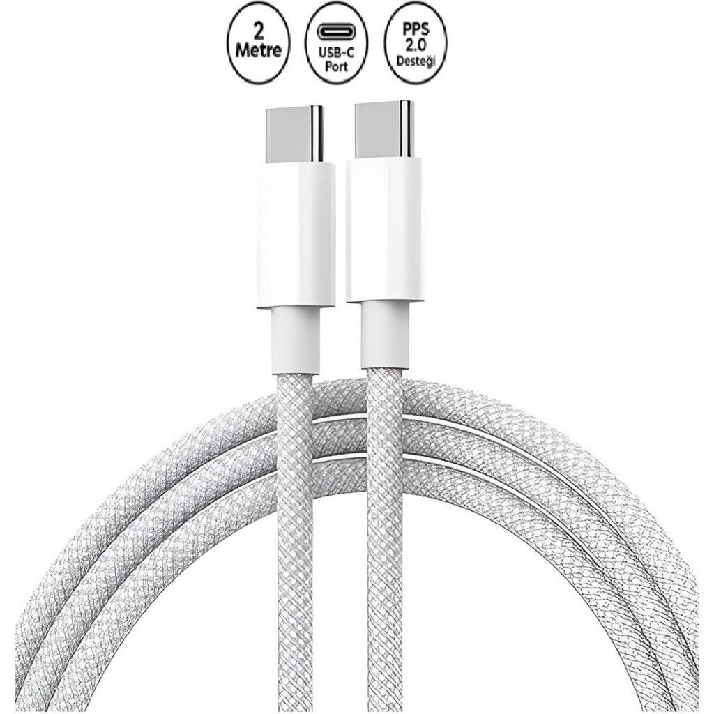 AXYA Huawei Matebook Pro Uyumlu /D/E/D14/D15/13 Usb-C Usb-C 20V/3A 65W 2 Metre Hasır Örgülü Şarj Kablosu - Beyaz Diğer Fiyatı