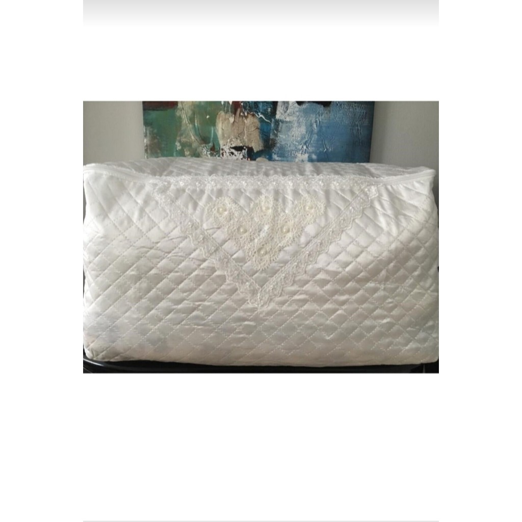AY Home Saten Kapitoneli Yorgan Hurç Krem Bej Renk İnci Oyalı Güpürlü Dantel İşlemeli Hurç Bohçalık Gelin Damat Hurcu Büyük Boy Yorgan... Yorgan Fiyatı