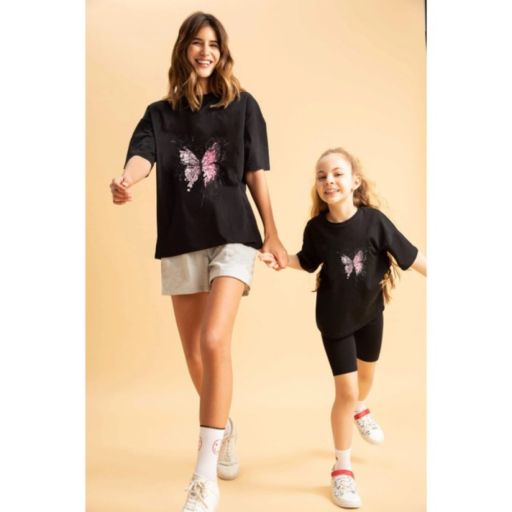 Ay New Moda Anne Kız Pempe Kelebek Baskılı Tişört (Tekli Üründür Kombin Yapmak Için 2 Adet Sepete Ekleyiniz) Bayan T-shirt Fiyatı