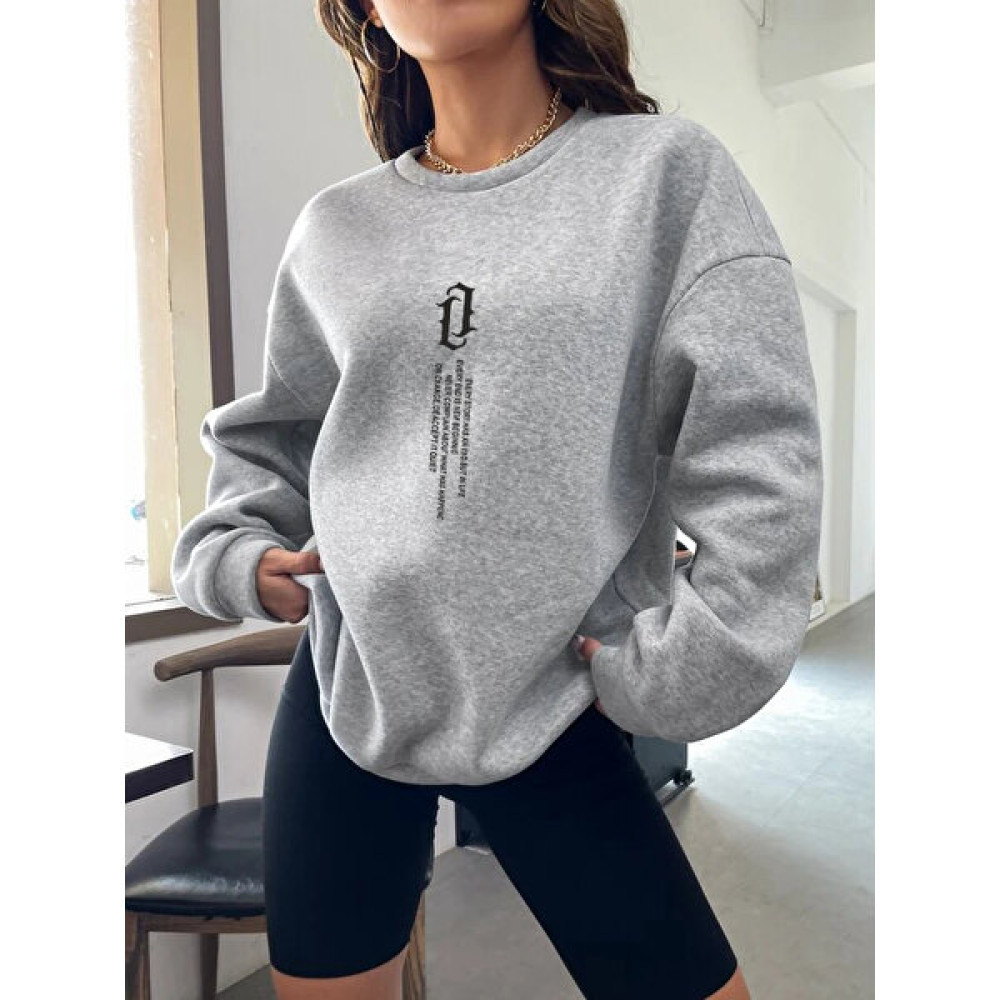 Ay New Moda Kadın Aleman Baskılı Oversize Gri Sweatshirt Bayan Sweatshirt Fiyatı