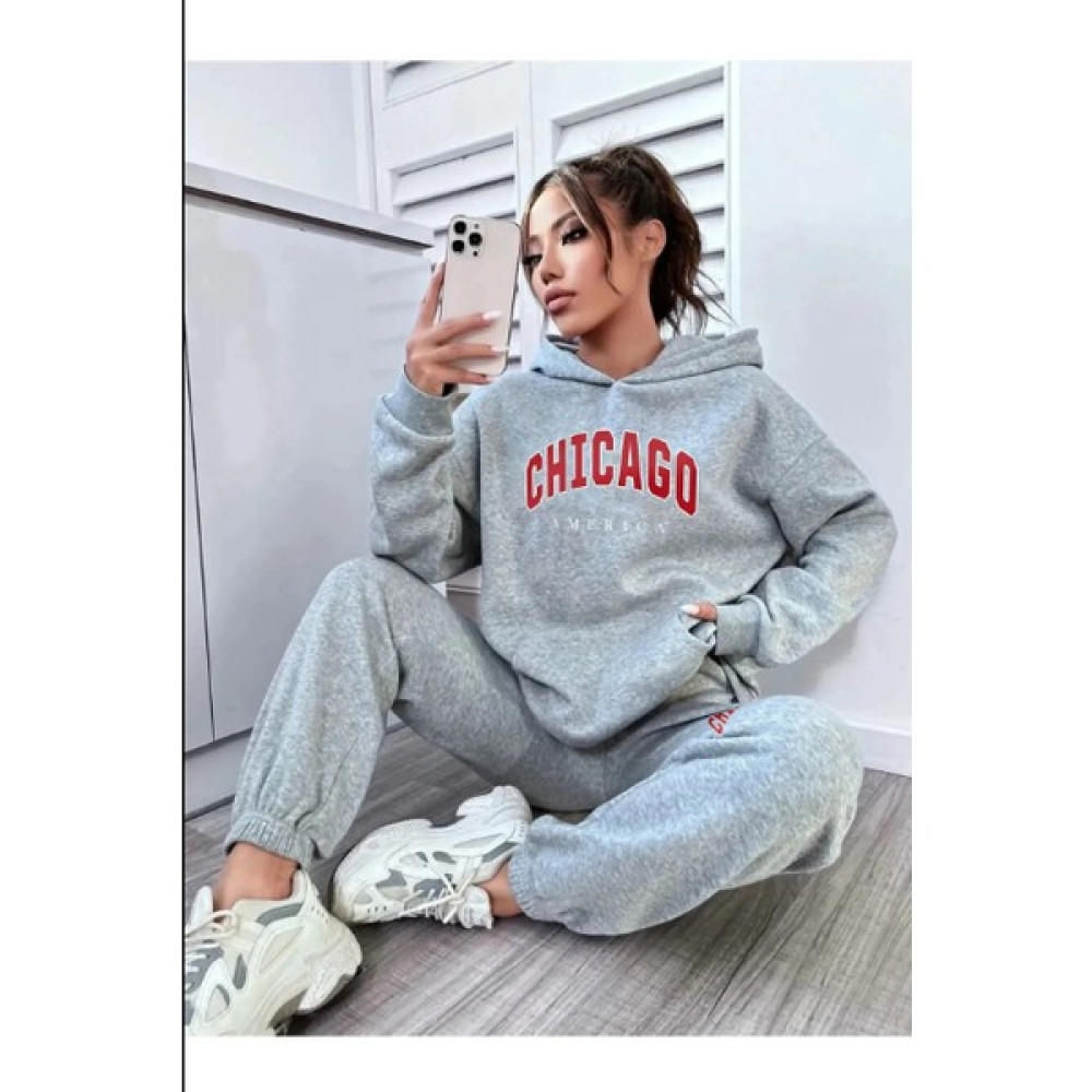 Ay New Moda Kadın Çhikago Baskılı Kapüşonlu Sweatshirt Eşofman Alt Üst Takımı Kadın Eşofman Fiyatı