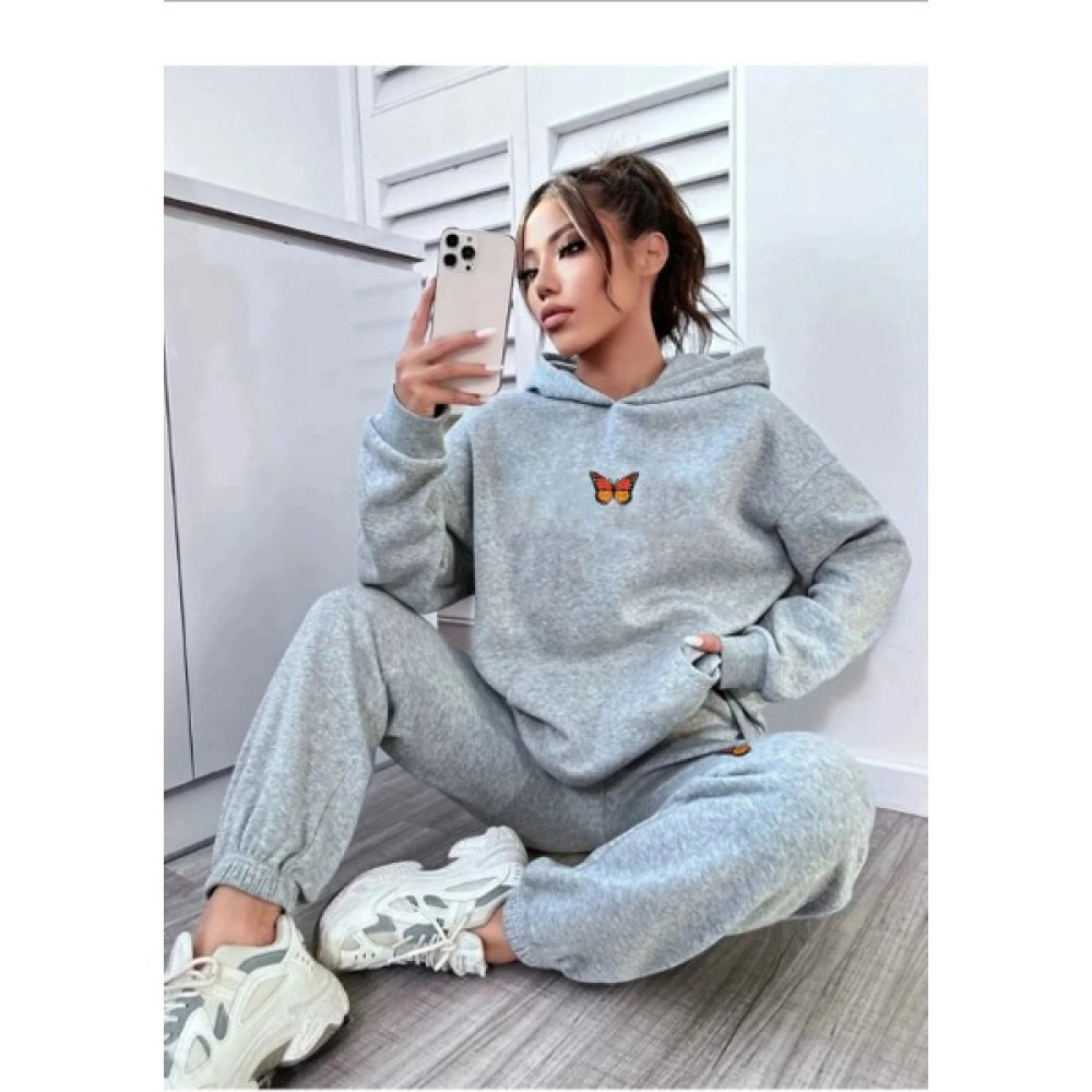 Ay New Moda Kadın Kelebek Baskılı Kapüşonlu Sweatshirt Eşofman Alt Üst Takım Kadın Eşofman Fiyatı