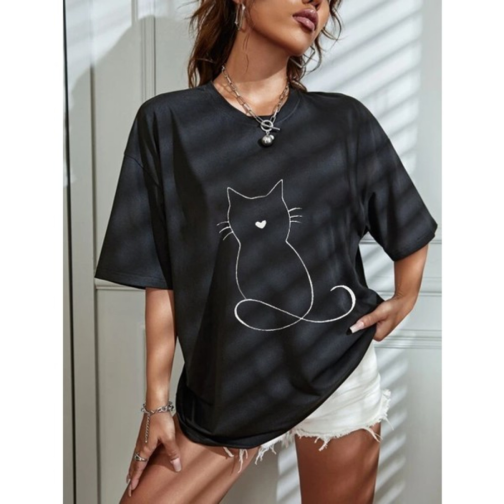 Ay New Moda Kedi Kadın Baskılı T-Shirt Erkek T-shirt Fiyatı
